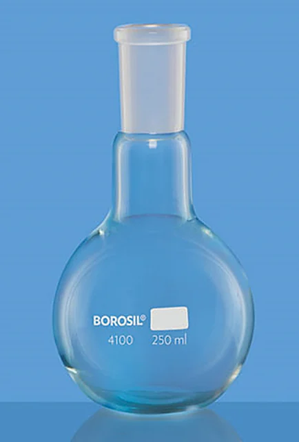 Borosil 4100 Flat Bottom Flask, Narrow Mouth, Short Neck With I/C Joint – Borosil