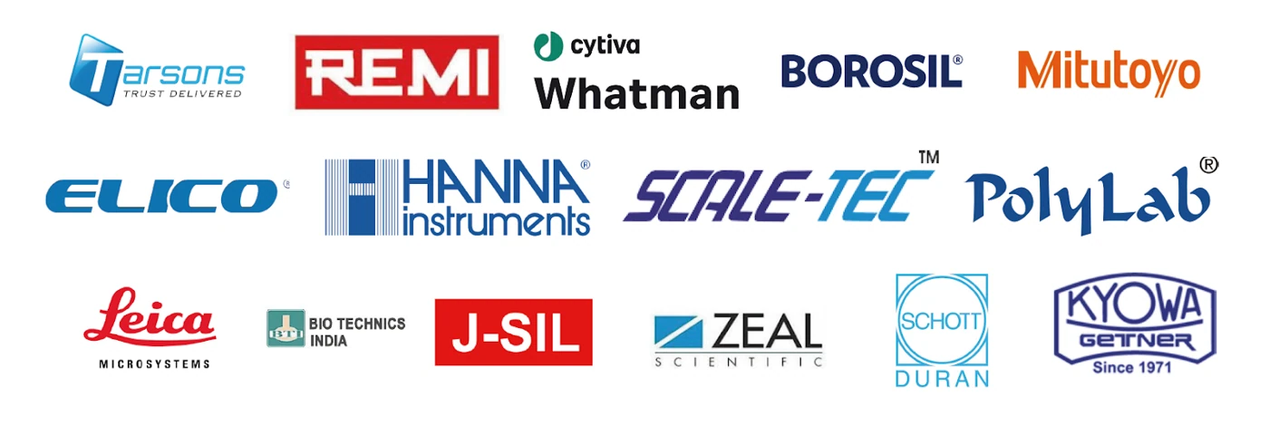 Labware and instrument brands: Polylab, Tarsons, Whatman, Cytiva, Remi, Mitutoyo, Hanna Instruments, Schott Duran, J-Sil, Leica Microsystems, Cole-Parmer, Parafilm